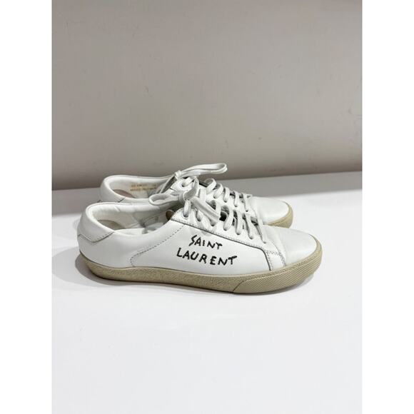Saint Laurent SL/06 Court Classic Logo-Embroidered Leather Sneakers White EU 39 - Picture 4 of 7